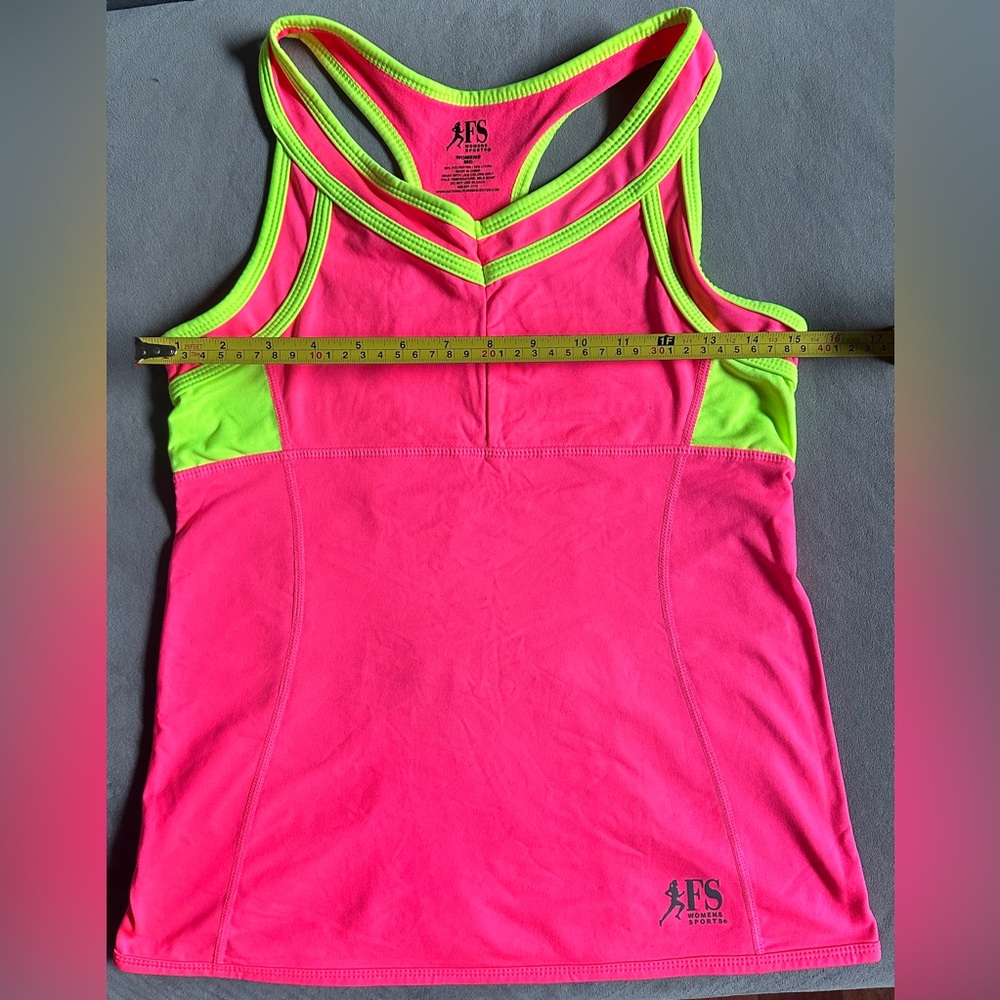 EUC- Frank Shorter Tank Top with back pocket - pink with yellow accents size M